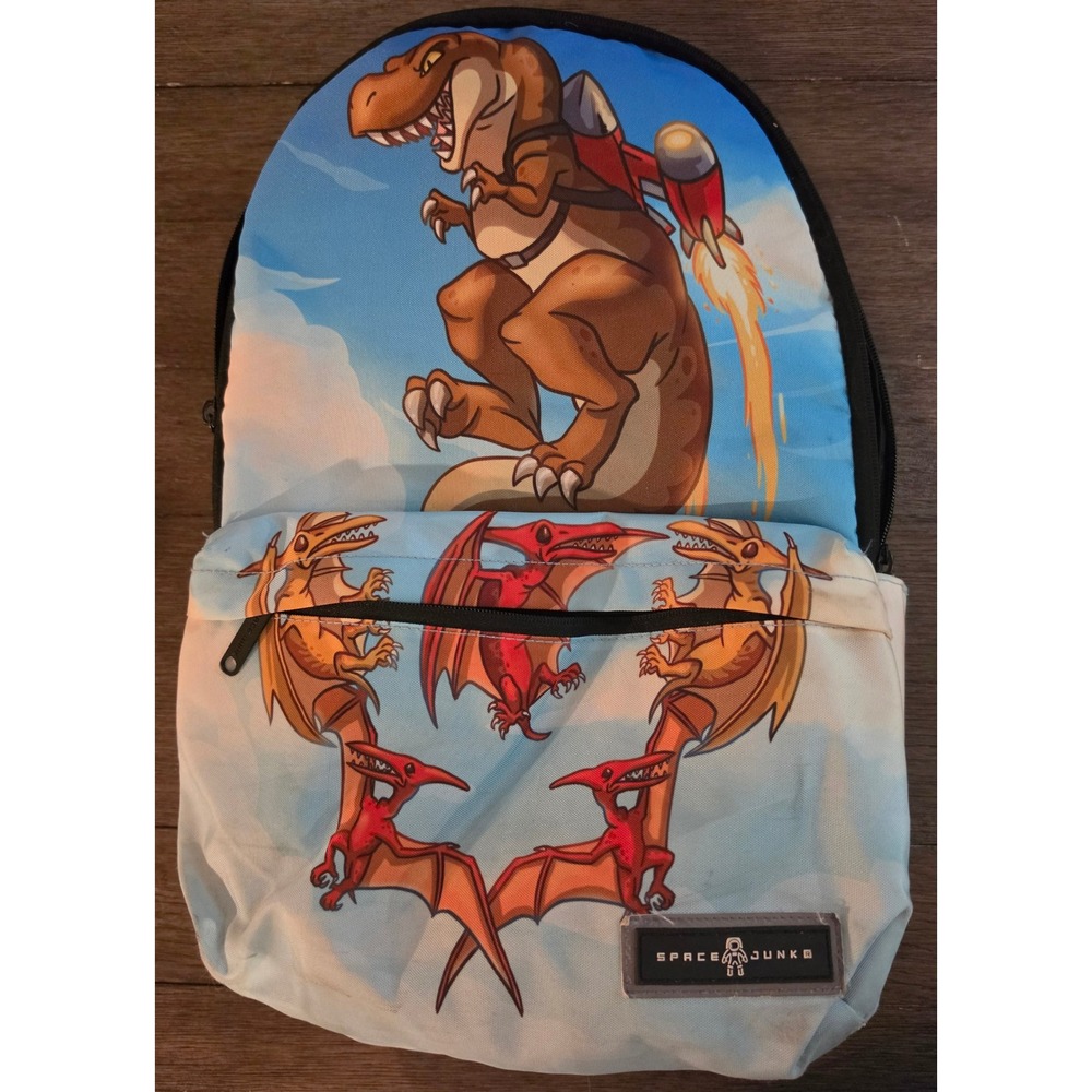 Space Junk Jetpack T-Rex Dinosaur Backpack Blue Pterodactyl School Bag